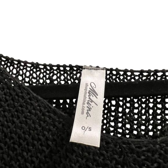 Mahina Women's Black Oversized V-Neck Knit Pullover Sweater - Picture 3 of 4